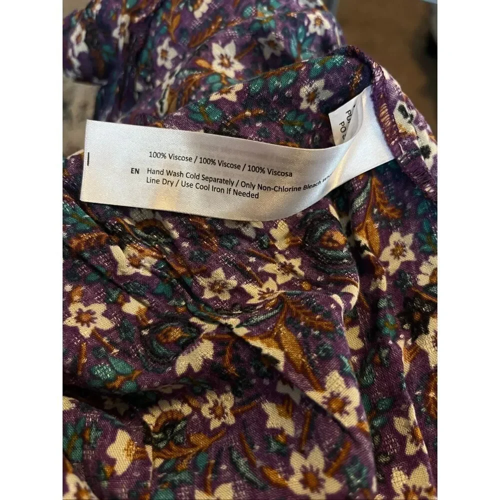 Band of the Free Purple Floral Linaelle Faux Wrap Midi Skirt S